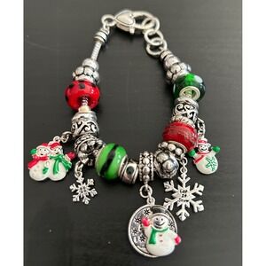 Charm Bracelet Women OS Red Green Good Christmas Snowman Snowflake Unbranded